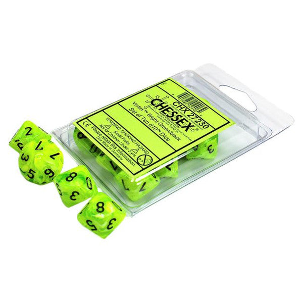 Vortex: D10 - Bright Green/Black (10 dice)