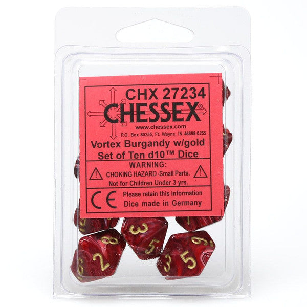 Vortex: D10 - Burgandy/Gold (10 dice)