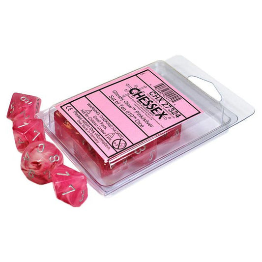Ghostly Glow: D10 - Pink/Silver (10 dice)