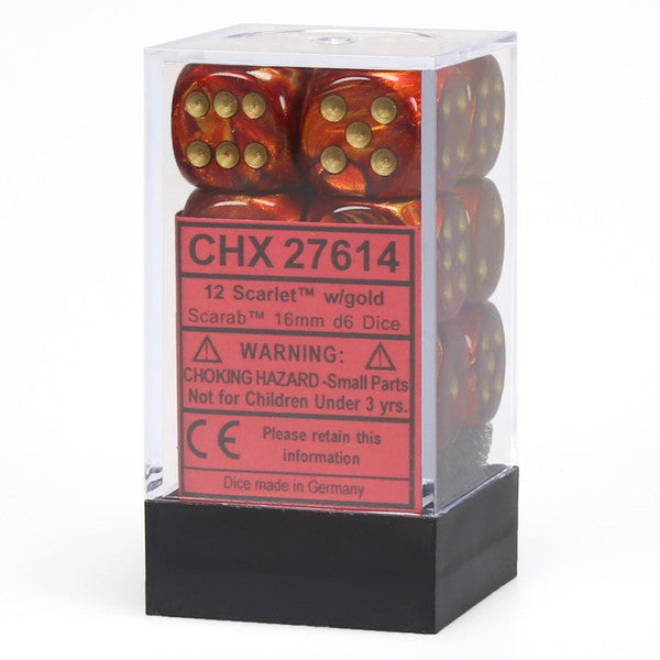 Scarab: 16mm D6 - Scarlet/Gold (12)