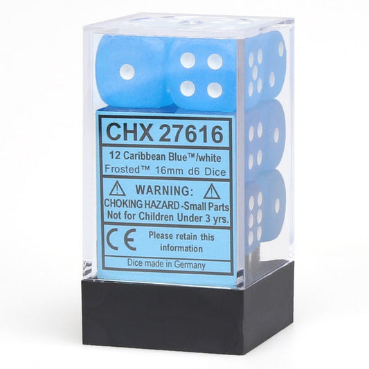 Frosted: 16mm D6 - Carib Blue/White Block (12)