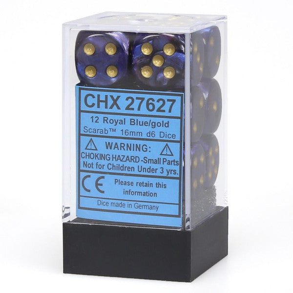 Scarab: 16mm D6 - Royal Blue/Gold (12)