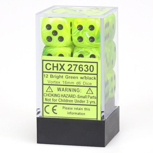 Vortex: 16mm D6 - Bright Green/Black (12)