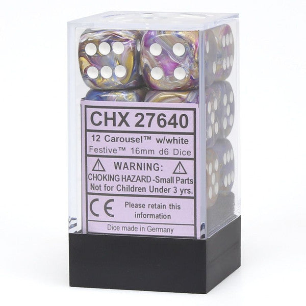 Festive: 16 mm D6 - Carousel/White (12 dice)