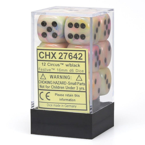 Festive: 16mm D6 - Circus/Black (12)