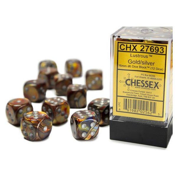 Lustrous: 16 mm D6 - Gold/Silver (12 dice)