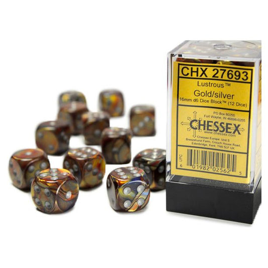 Lustrous: 16 mm D6 - Gold/Silver (12 dice)