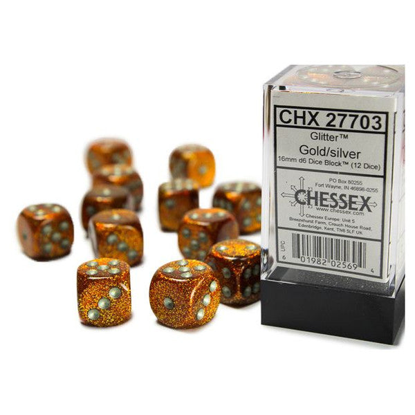 Glitter: 16mm D6 - Gold/Silver (12)