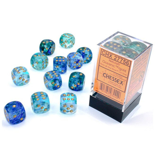 Nebula: 16 mm D6 - Oceanic/Gold Luminary (12 dice)