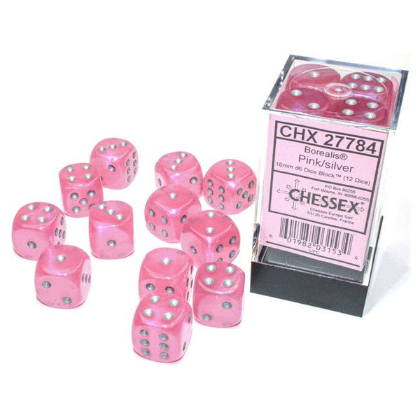 Borealis: 16mm D6 - Pink/Silver Luminary (12)