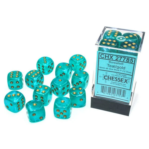Borealis: 16mm D6 - Teal/Gold Luminary (12)