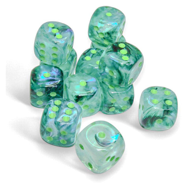 Borealis: 16 mm D6 - Kelp/Light Green Luminary (12 dice)