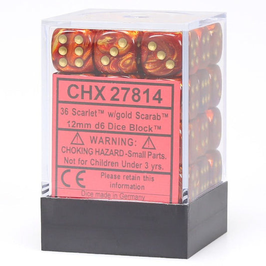 Scarab: 12mm D6 - Scarlet/Gold (36)
