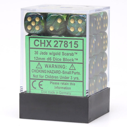 Scarab: 12mm D6 - Jade/Gold/Black (36)