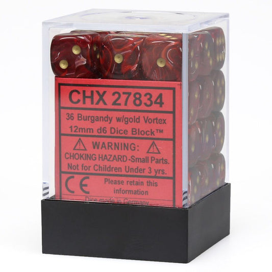 Vortex: 12mm D6 - Burgundy/Gold (36)
