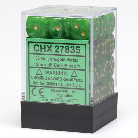 Vortex: 12mm D6 - Green/gold/Black (36)