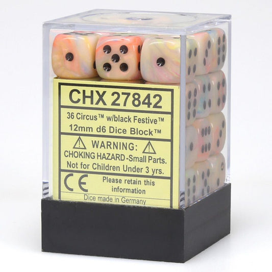 Festive: 12mm D6 - Circus/Black (36)