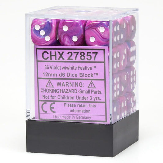 Festive: 12mm D6 - Violet/White (36)