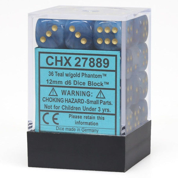 Phantom: 12mm D6 - Teal/Gold (36)