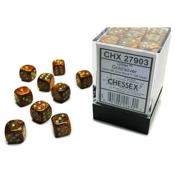 Glitter: 12mm D6 - Gold/Silver (36)