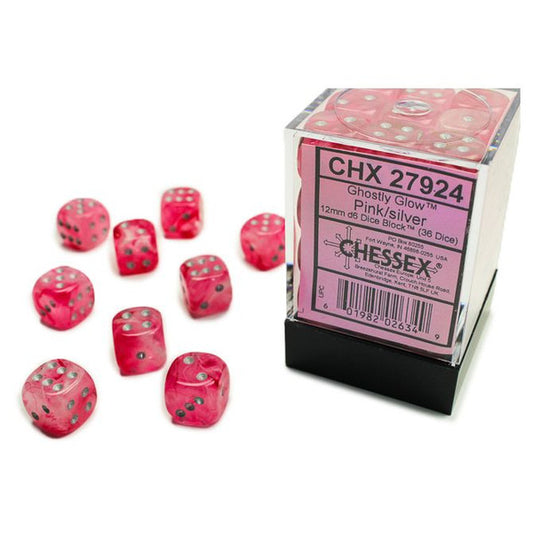 Ghostly Glow: 12mm D6 - Pink/Silver (36)