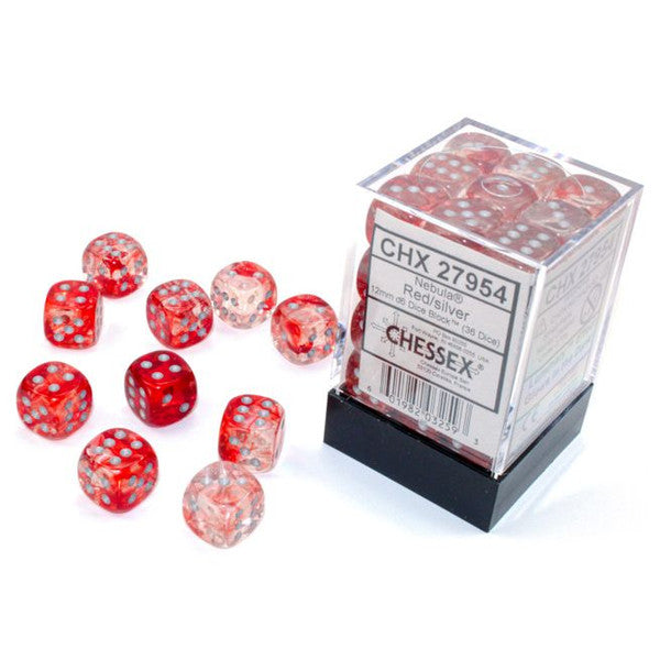 Nebula: 12 mm D6 - Red/Silver Luminary (36 dice)