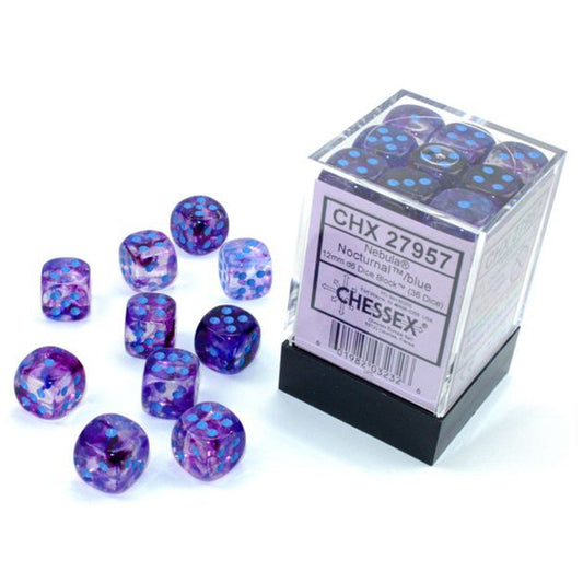 Nebula: 12 mm D6 - Nocturnal/Blue Luminary (36 dice)