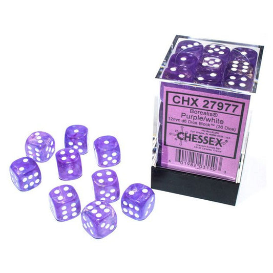 Borealis: 12mm D6 - Purple/white Luminary (36)