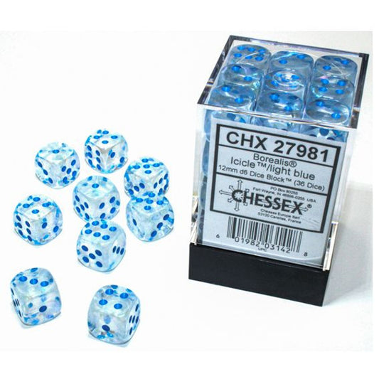 Borealis: 12mm D6 - Icicle/light blue Luminary (36)