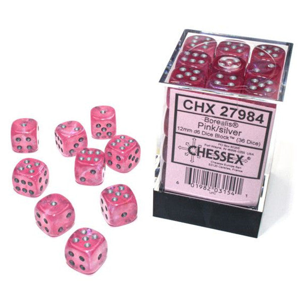 Borealis: 12mm D6 - Pink/silver Luminary (36)