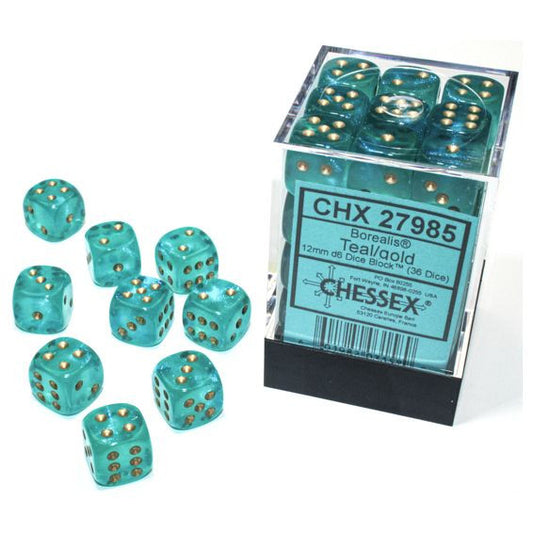 Borealis: 12mm D6 - Teal/gold Luminary (36)