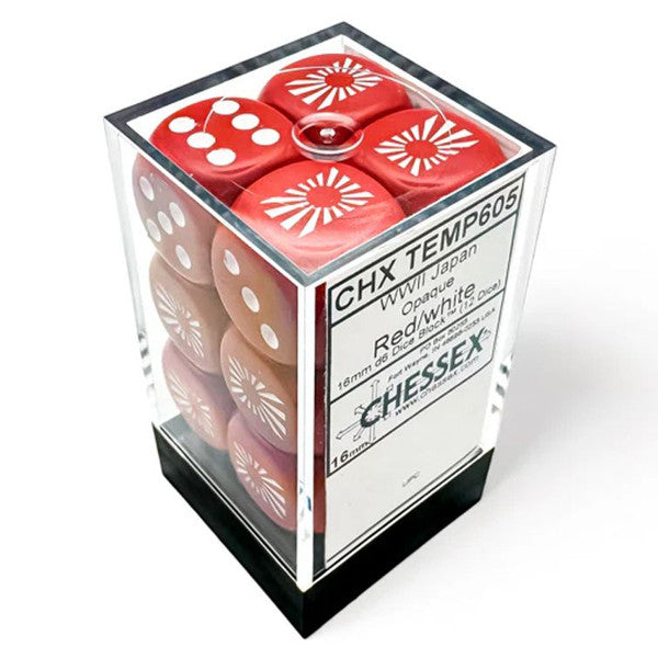Opaque: 16 mm D6 - WW2 Japan Red/White (12 dice)