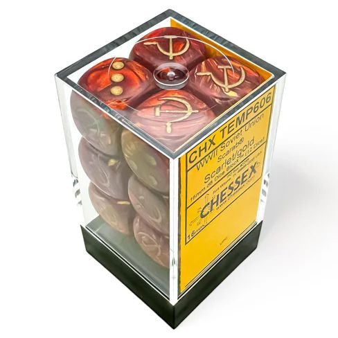 Opaque: 16 mm D6 - WW2 Soviet Scarab Scarlet/Gold (12 dice)
