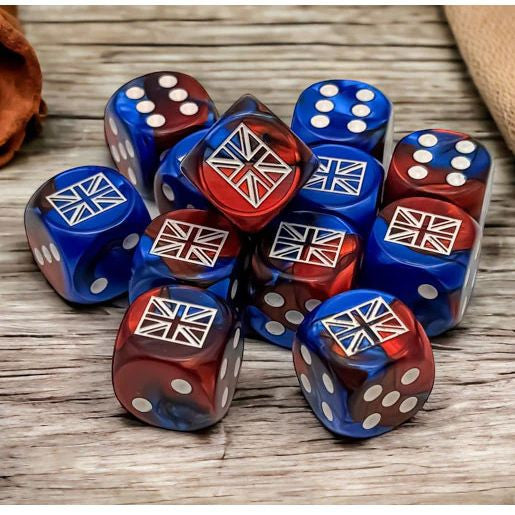 Gemini: 16 mm D6 - Opaque WW2 United Kingdom Blue Red/White (12 dice)