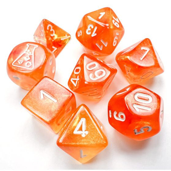 Lab Dice - Borealis: Poly - Blood Orange/White Luminary (7 dice w/ bonus D6)