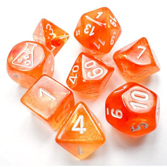 Lab Dice - Borealis: Poly - Blood Orange/White Luminary (7 dice w/ bonus D6)