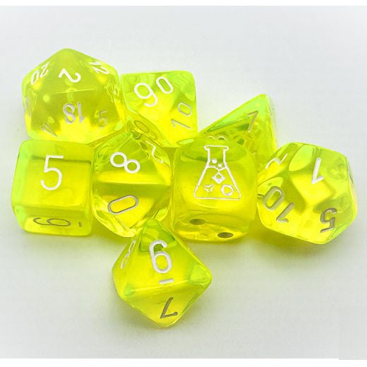 Lab Dice - Translucent: Poly - Neon Yellow/White (7 dice w/ bonus D6)