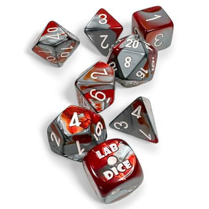 Gemini: Poly - Red-Steel/White (7 dice)