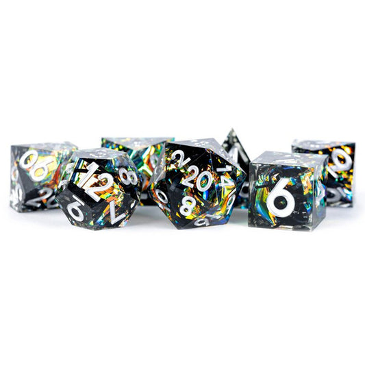 Handcrafted Sharp Edge Resin Dice Set - Simmering Coal (7)