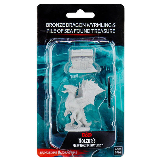 Nolzur's Marvelous Unpainted Miniatures - Bronze Dragon Wyrmling & Pile of Sea found Treasure