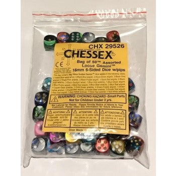 Gemini: 16mm D6 - w/ Pips Assorted Bag of Dice (50)