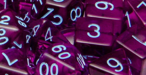Translucent Poly Dice - Dark Purple w/ Light Blue Numbers (7)