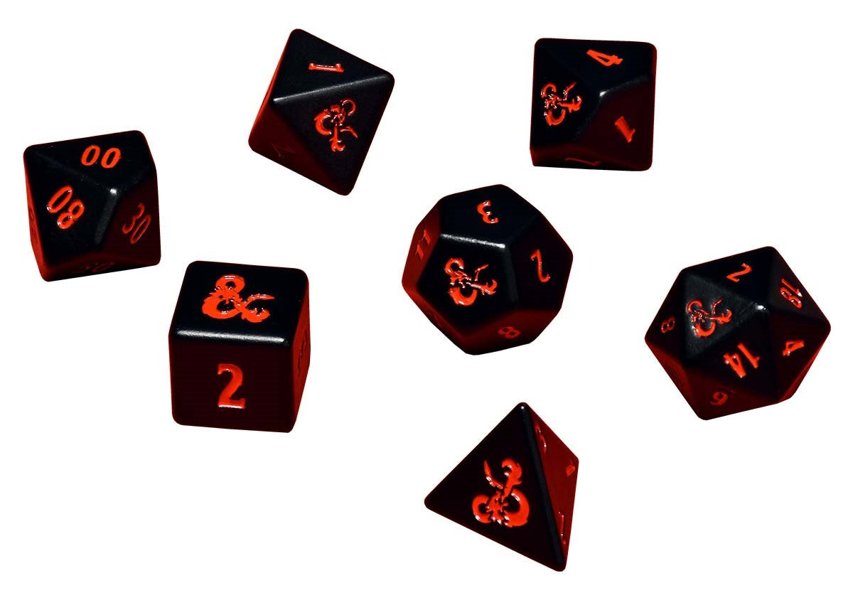 Heavy Metal - Poly Black and Red Dice Set (7)