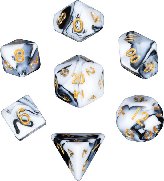 Mini Poly Dice Set - Marble w/ Gold Numbers