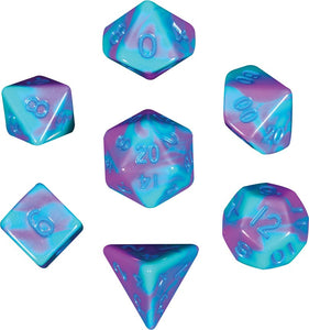 Mini Poly Dice Set - Purple/Teal w/ Blue Numbers
