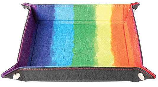 10"x10" Velvet Folding Dice Tray w/ Leather Backing - Watercolor Rainbow