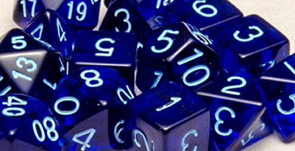 Translucent Poly Dice - Dark Blue w/ Light Blue Numbers (7)