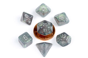 Mini Poly Dice Set - Stardust Gray w/ Silver Numbers