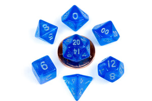 Mini Poly Dice Set - Stardust Blue w/ Silver Numbers