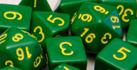 Opaque Poly DIce - Dark Green w/ Gold Numbers (7)